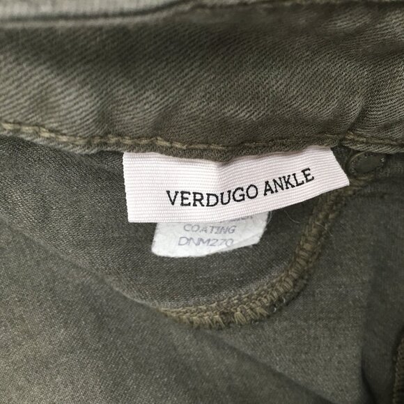 PAIGE Green Leaf Silk Coating Logo Hardware Faux Pockets Verdugo Ankle Jeans - Picture 4 of 13